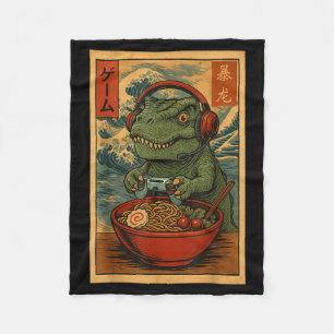 Kawaii Anime Gamer T-rex Ramen Retro Japanese Gami Fleece Blanket
