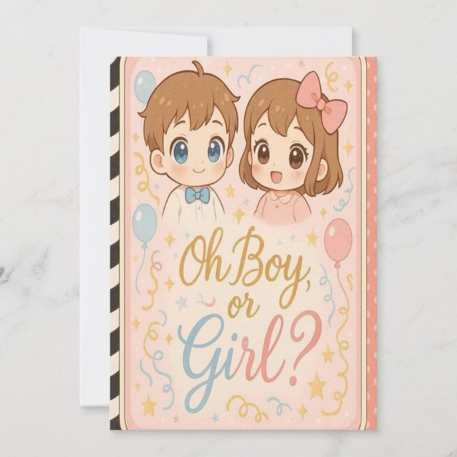 Kawaii Anime Gender Reveal Invitation.Oh Boy orgri Invitation (Front)