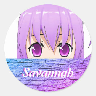 Kawaii Anime Girl cute sweet pink name Classic Round Sticker