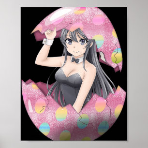 Kawaii Anime Girl Easter Bunny Egg Cute Waifu East Poster