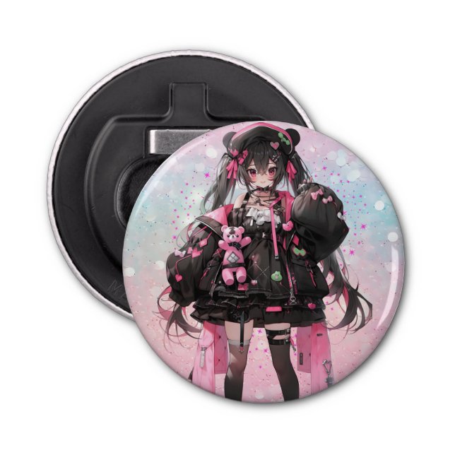 Kawaii Anime Girl in Pink and Black Dress  Bottle Opener (Front)