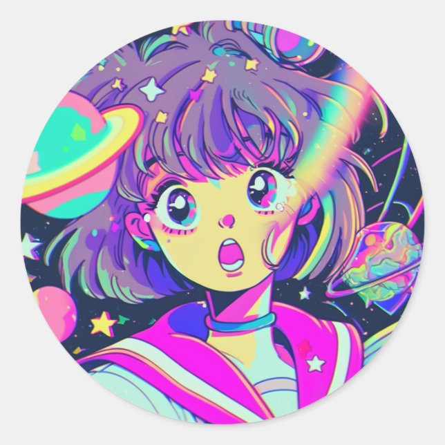 Kawaii Anime Girl in Space Sticker (Front)