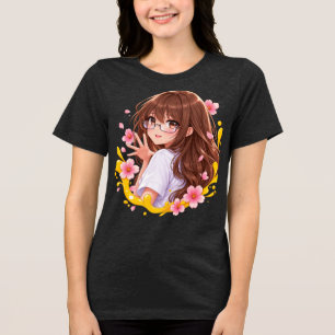 Kawaii Anime Girl Sakura Cherry Blossom T-Shirt Tri-Blend Shirt