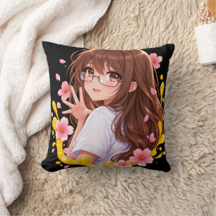 Kawaii Anime Girl Sakura Cherry Blossom Throw Pill Cushion