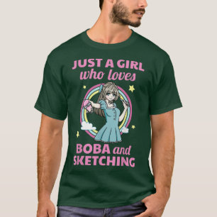 Kawaii Anime Girl Sketching Boba Bubble Tea Lover T-Shirt