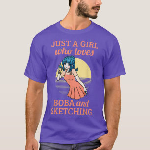 Kawaii Anime Girl Sketching Boba Bubble Tea Lover T-Shirt