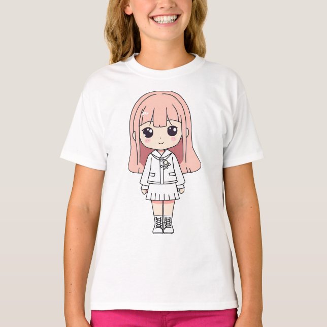 Kawaii Anime Girl T-Shirt - Cute Pastel Aesthetic  (Front)