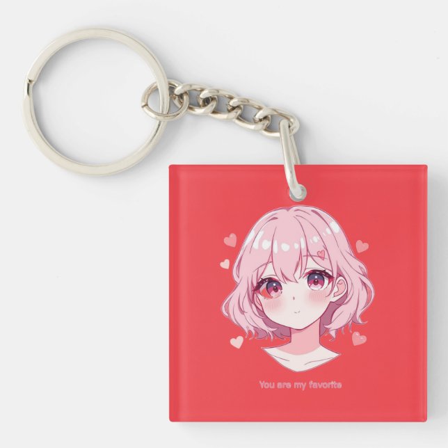 Kawaii Anime Girl Valentine Sweatshirt Key Ring (Front)
