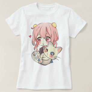 Kawaii Anime Girl With Cute Cat T-Shirt