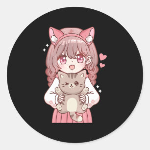 Kawaii Anime Kawaii Cat Lover Otaku  Classic Round Sticker