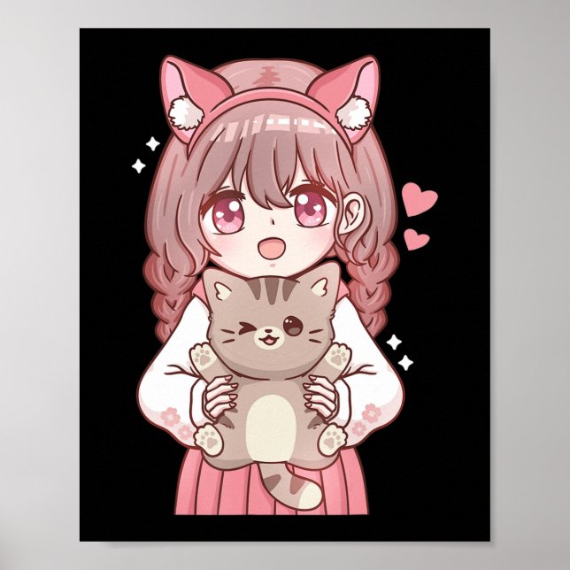 Kawaii Anime Kawaii Cat Lover Otaku  Poster (Front)