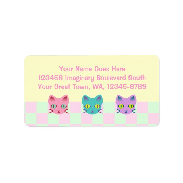 Kawaii Anime Kitty Cats Sherbet Checks Label (Front)