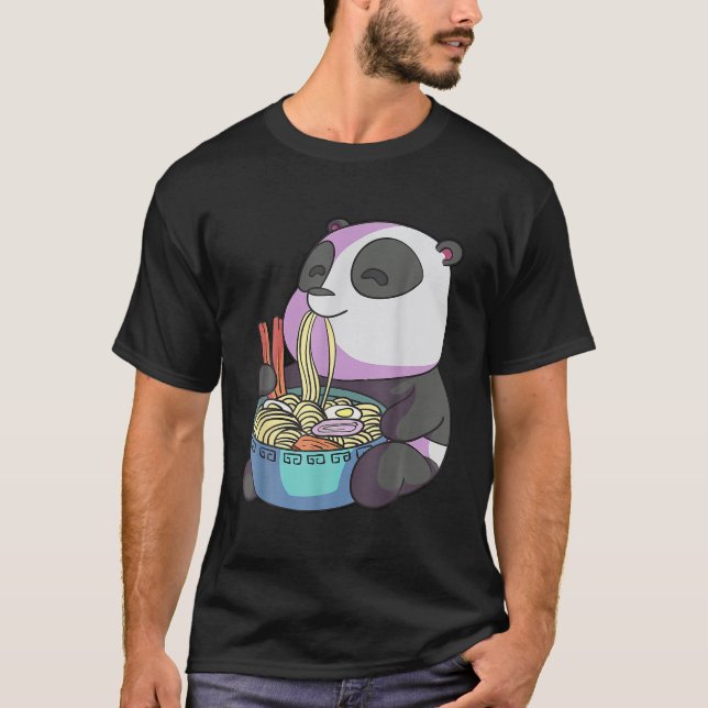 Kawaii Anime Panda Eating Ramen Japanese Noodles P T-Shirt (Front)