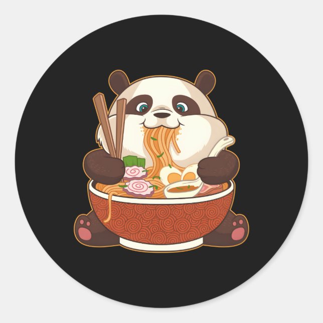 Kawaii Anime Panda Otaku Japanese Ra Noodles Classic Round Sticker (Front)