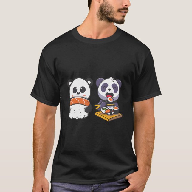 Kawaii Anime Panda Sushi Japanese Nigiri Otaku T-Shirt (Front)