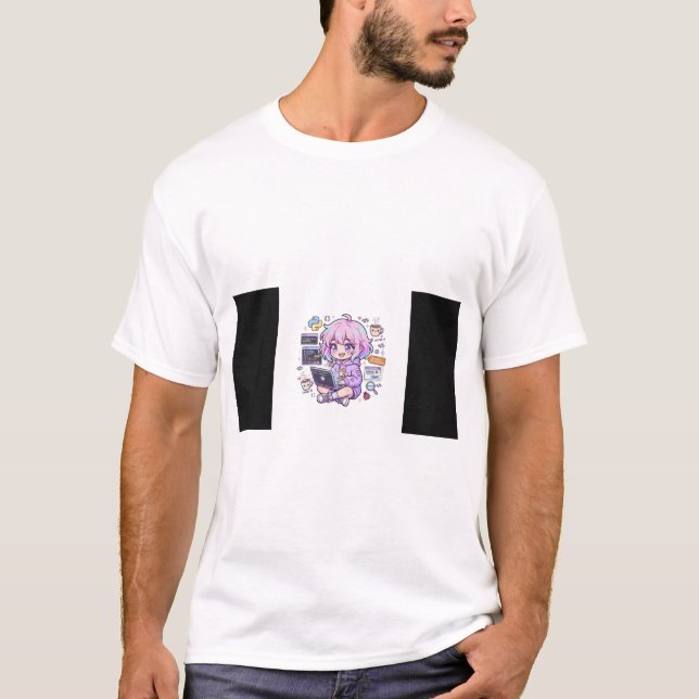 Kawaii Anime Programmer Girl T-Shirt | Cute Coding (Front)