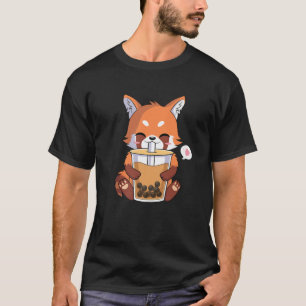 Kawaii Anime Red Panda Drinking Boba Bubble Tea T-Shirt