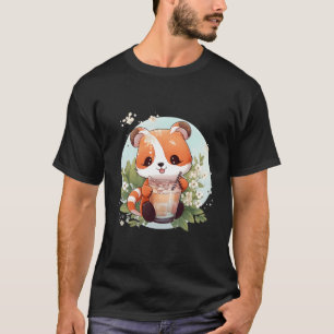 Kawaii Anime Red Panda Drinks Boba Tea Bubble Cher T-Shirt