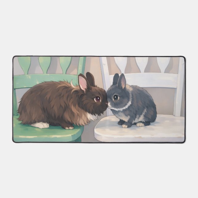 Kawaii Anime Two Bunnies Desk Mat  (Front)