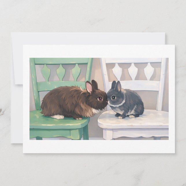 Kawaii Anime Two Bunnies Flat Card (Front)
