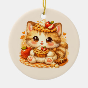 Kawaii Apple Pie Kitty – Cosy Autumn Dessert Ceramic Ornament