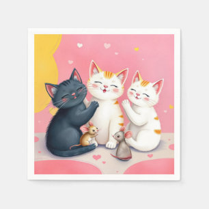 Kawaii Art Cats and Mice Napkin