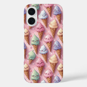 Kawaii Art Ice Cream Cones iPhone 16 Case