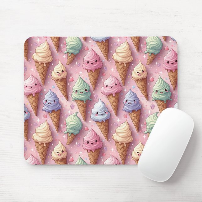 Kawaii Art Ice Cream Cones Mouse Pad (With Mouse)