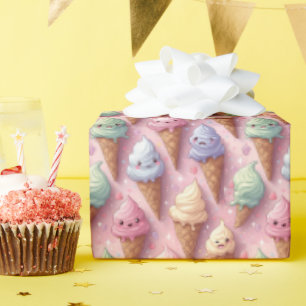 Kawaii Art Ice Cream Cones Wrapping Paper