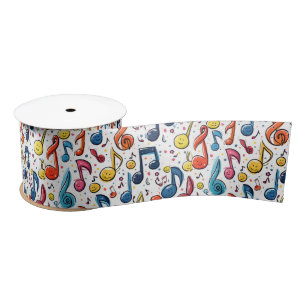 Kawaii Art Musical Notes Abstract Satin Ribbon