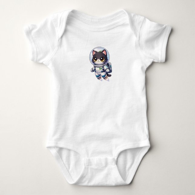 Kawaii Astronaut Cat Cartoon – Cute Space Kitty Baby Bodysuit (Front)