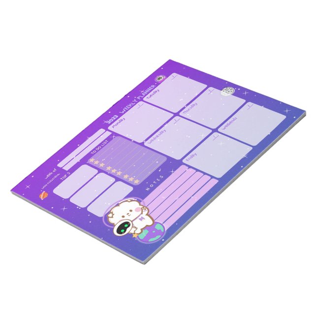 Kawaii Astronaut in Universe Weekly Planner Notepad (Angled)