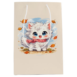 Kawaii Autumn Breeze Kitty – Cute Cosy Fall Cat Medium Gift Bag