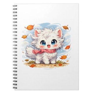 Kawaii Autumn Breeze Kitty – Cute Cosy Fall Cat Notebook