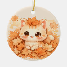 Kawaii Autumn Leaf Kitty – Cosy Fall Cat Ornament