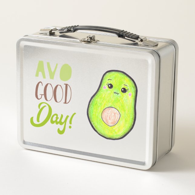 Kawaii avocado avo good day cute pun healthy food metal lunch box (Front)