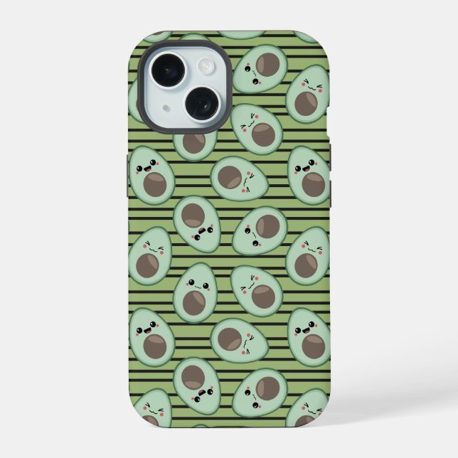 Kawaii Avocado Pattern  iPhone 15 Case (Back)