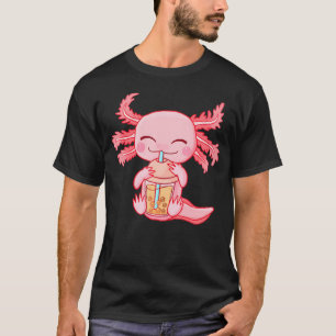 Kawaii Axolotl Drinking Boba Bubble Tea Anime Girl T-Shirt