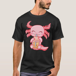 Kawaii Axolotl Drinking Boba Bubble Tea Anime Girl T-Shirt
