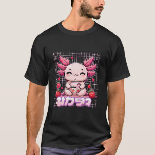 Kawaii Axolotl Drinking StrawberryMilk Cute Pastel T-Shirt