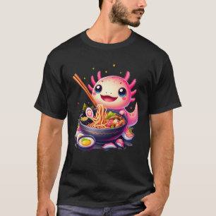 Kawaii Axolotl Eating Ramen Noodles Anime Amphibia T-Shirt