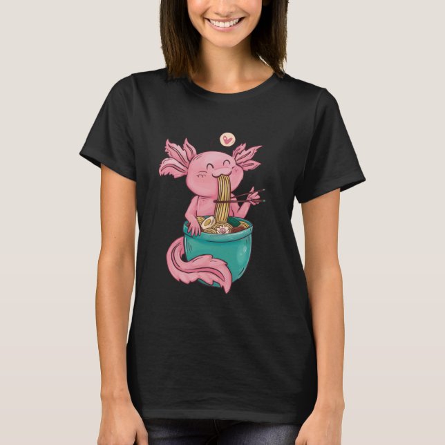 Kawaii Axolotl Eating Ramen Noodles Anime For Girl T-Shirt (Front)