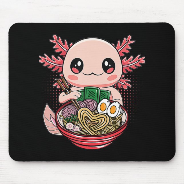 Kawaii Axolotl Eating Ramen Noodles Anime Gift Gir Mouse Pad (Front)