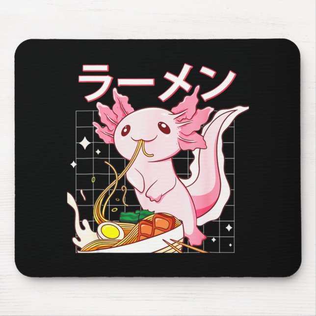 Kawaii Axolotl Eating Ramen Noodles Anime Girls Te Mouse Pad (Front)