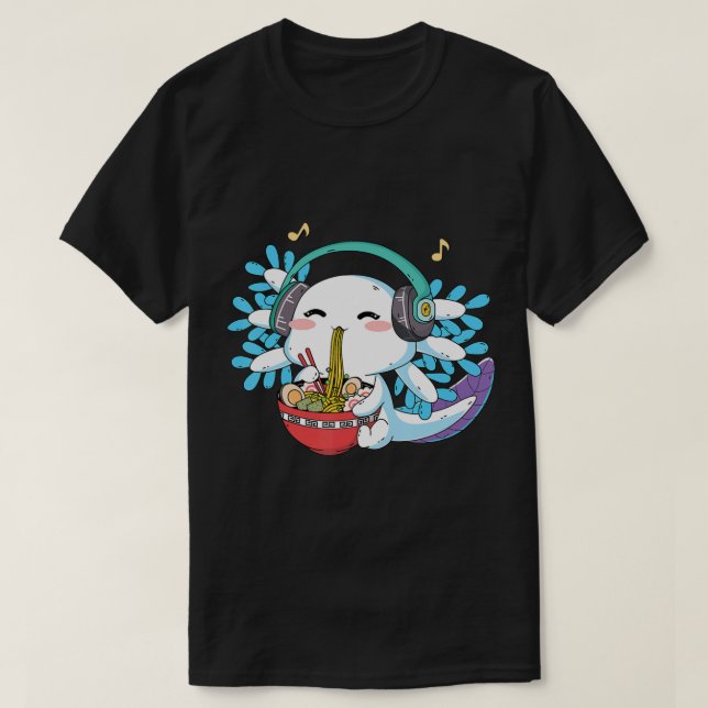 Kawaii Axolotl Eating Ramen Noodles Anime Kids Boy T-Shirt (Design Front)