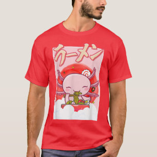 Kawaii Axolotl Eating Ramen Noodles Axolotl Lover  T-Shirt