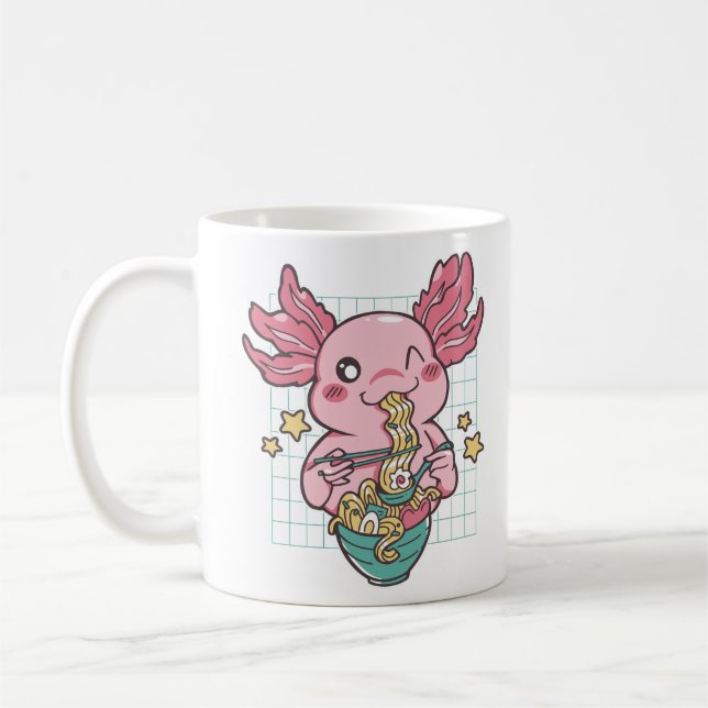 Kawaii Axolotl eats Ramen Coffee Mug (Left)