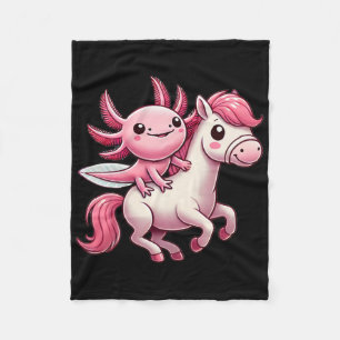 Kawaii Axolotl Horse Riding Fleece Blanket
