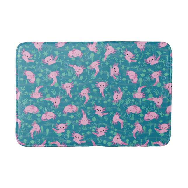 Kawaii Axolotl in Ocean Bath Mat (Front)