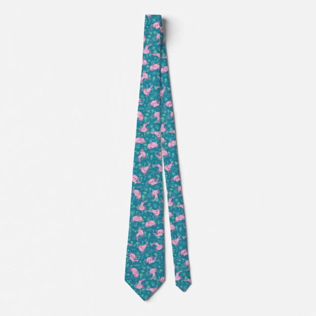 Kawaii Axolotl in Ocean Neck Tie (Front)